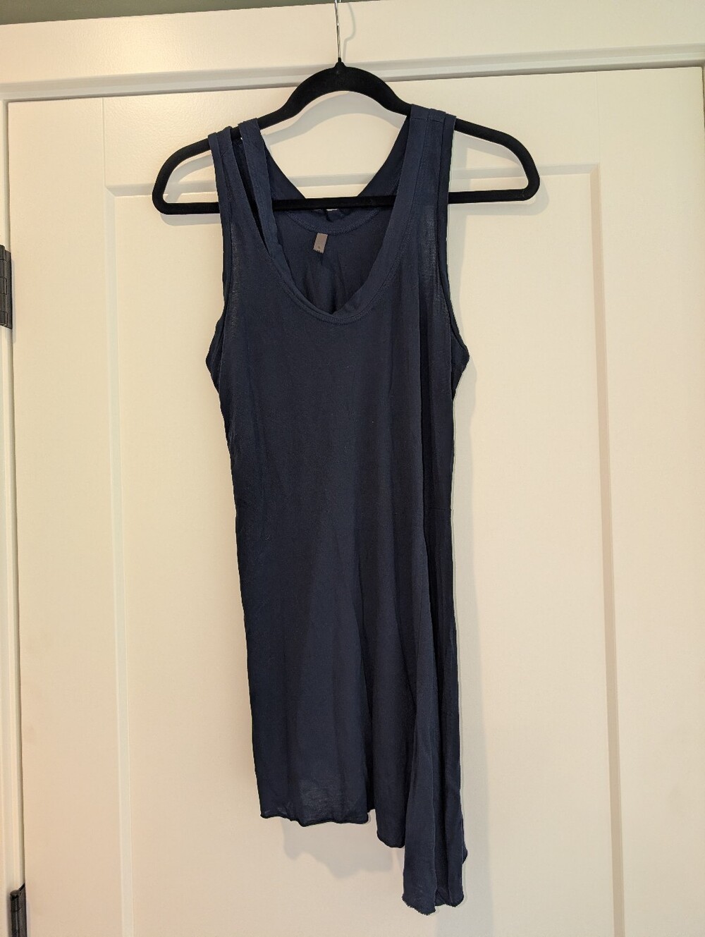 Eryn Brinie Navy Blue Asymmetrical Hem Scoopneck Tank Top